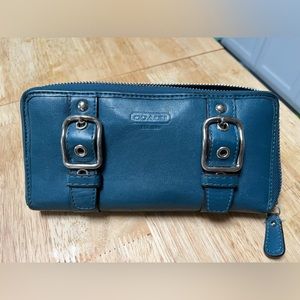 Dark teal blue leather Coach wallet